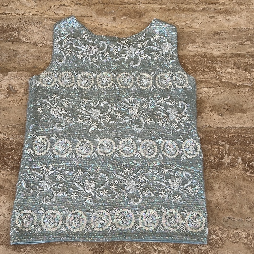 Vintage beaded sleeveless sweater. Honk Kong beaded.